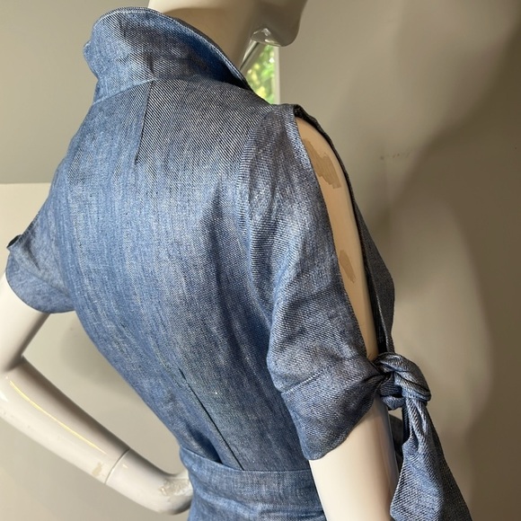 Milly Sz 2 Linen Chambray Blue Valerie Cold Shoulder Wrap Dress - Picture 11 of 11